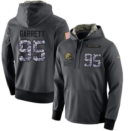 NFL Men's Nike Cleveland Browns #95 Myles Garrett Stitched Black Anthracite Salute to Service Player Performance Hoodie
